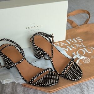 NIB Sezane Black and Cream Block Heels